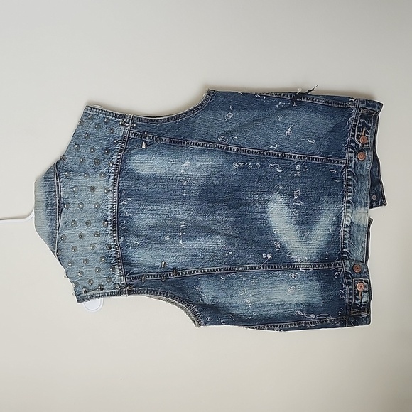 Levi's denim vest, punk grunge silver spikes distressed, button down, unisex - Picture 6 of 8